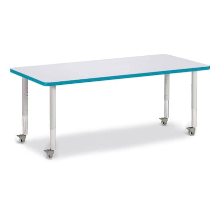 Jonti-Craft Berries Rectangle Activity Table, 30 in. x 72 in., Mobile, Freckled Gray/Teal/Gray 6413JCM005